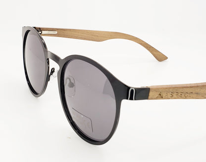 ASPECT Sunglasses: Handmade Walnut Arms, Black Stainless Frame