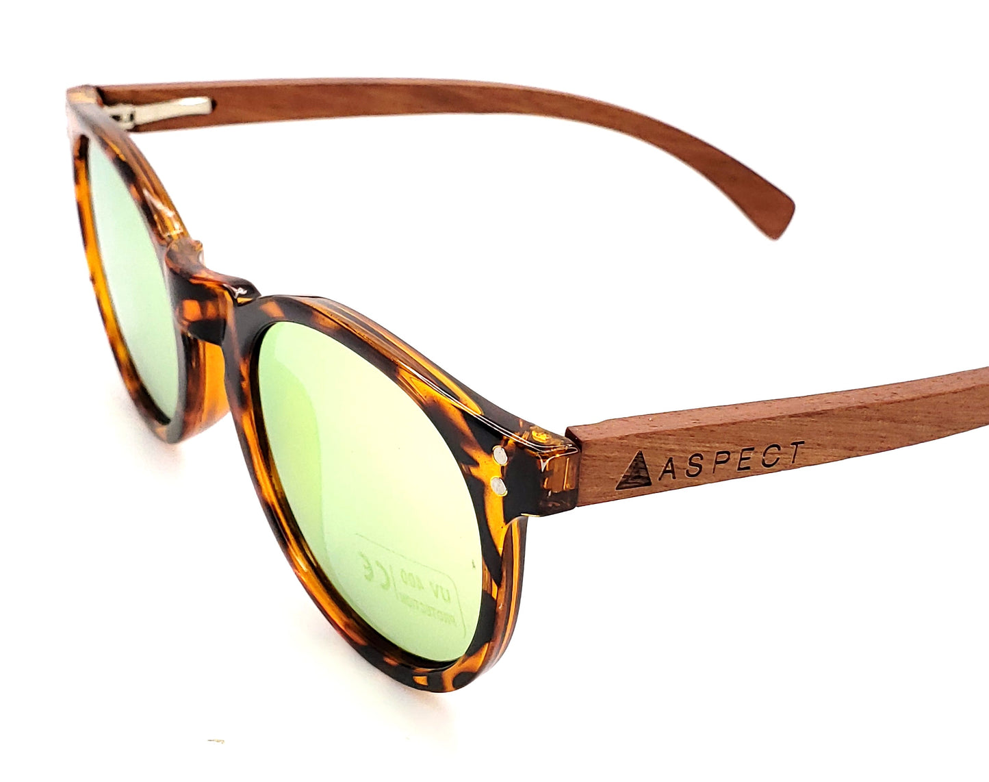 ASPECT Sunglasses: Handmade Rosewood Arms,Turtle Frame