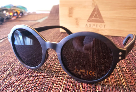 Aspect Sunglasses- All Wood, Hand Made - Walnut,, Round